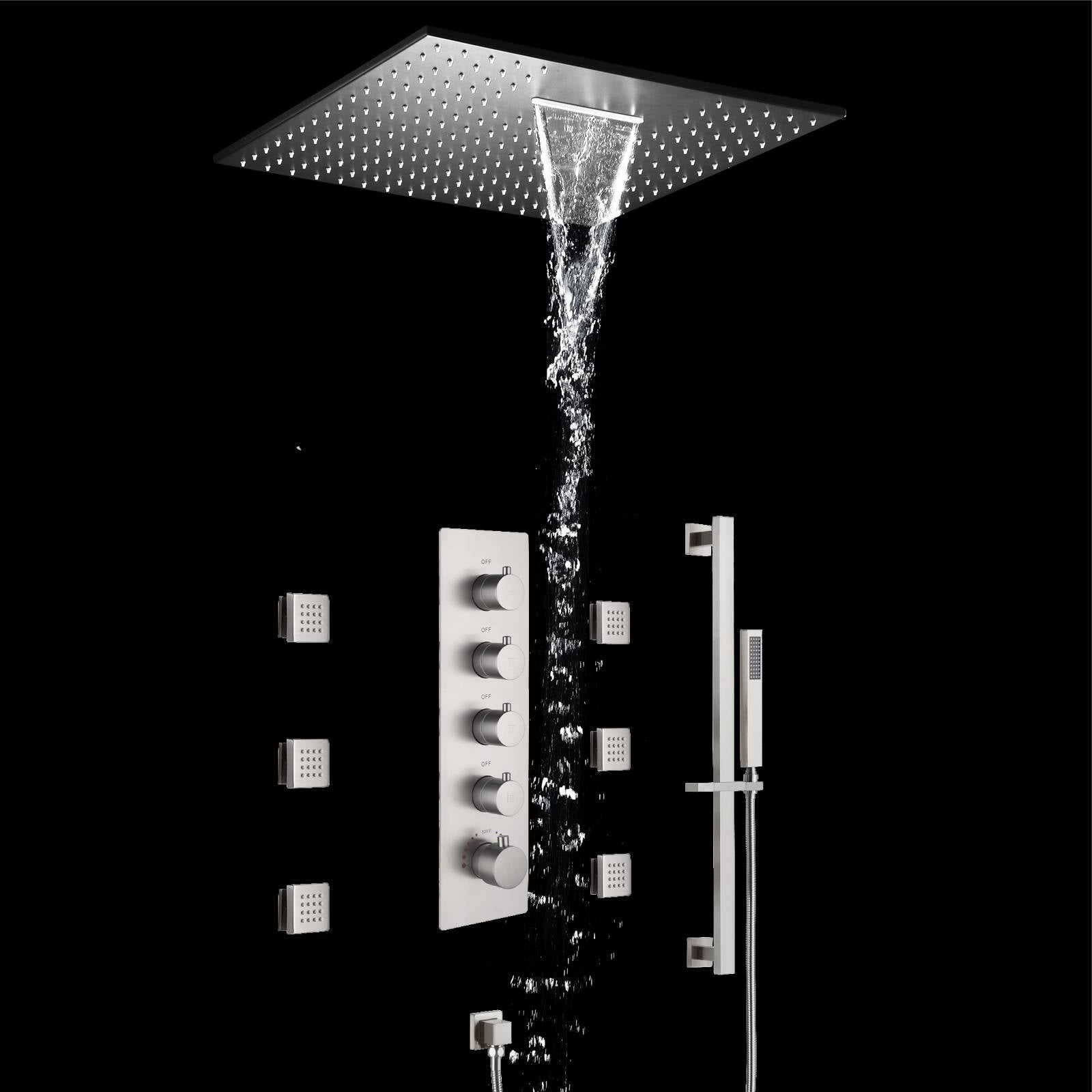 20 inch Brushed nickel ceiling mount rainfall waterfall shower systems ...