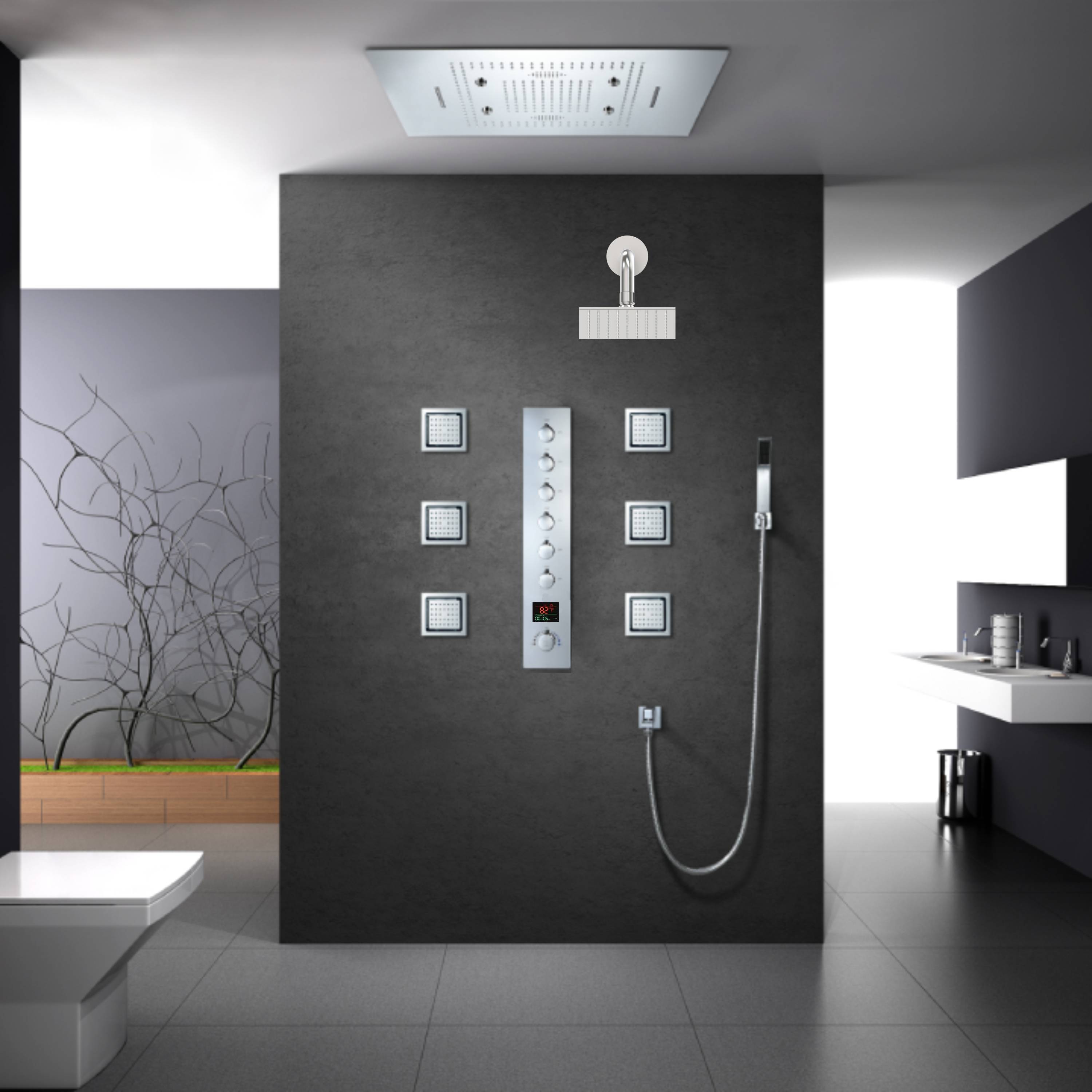 Chrome 31" Rainfall Waterfall Shower Head Faucet with Digital Display ...