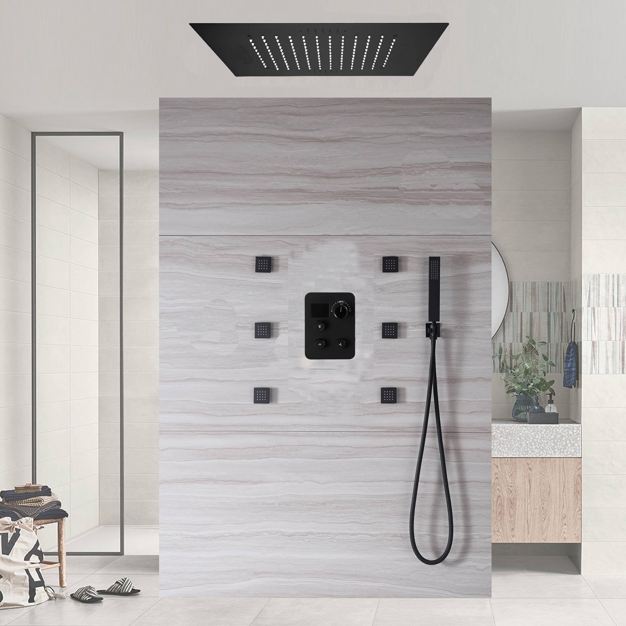 20inch LED Rainfall matte black 3 way digital thermostatic shower fauc ...