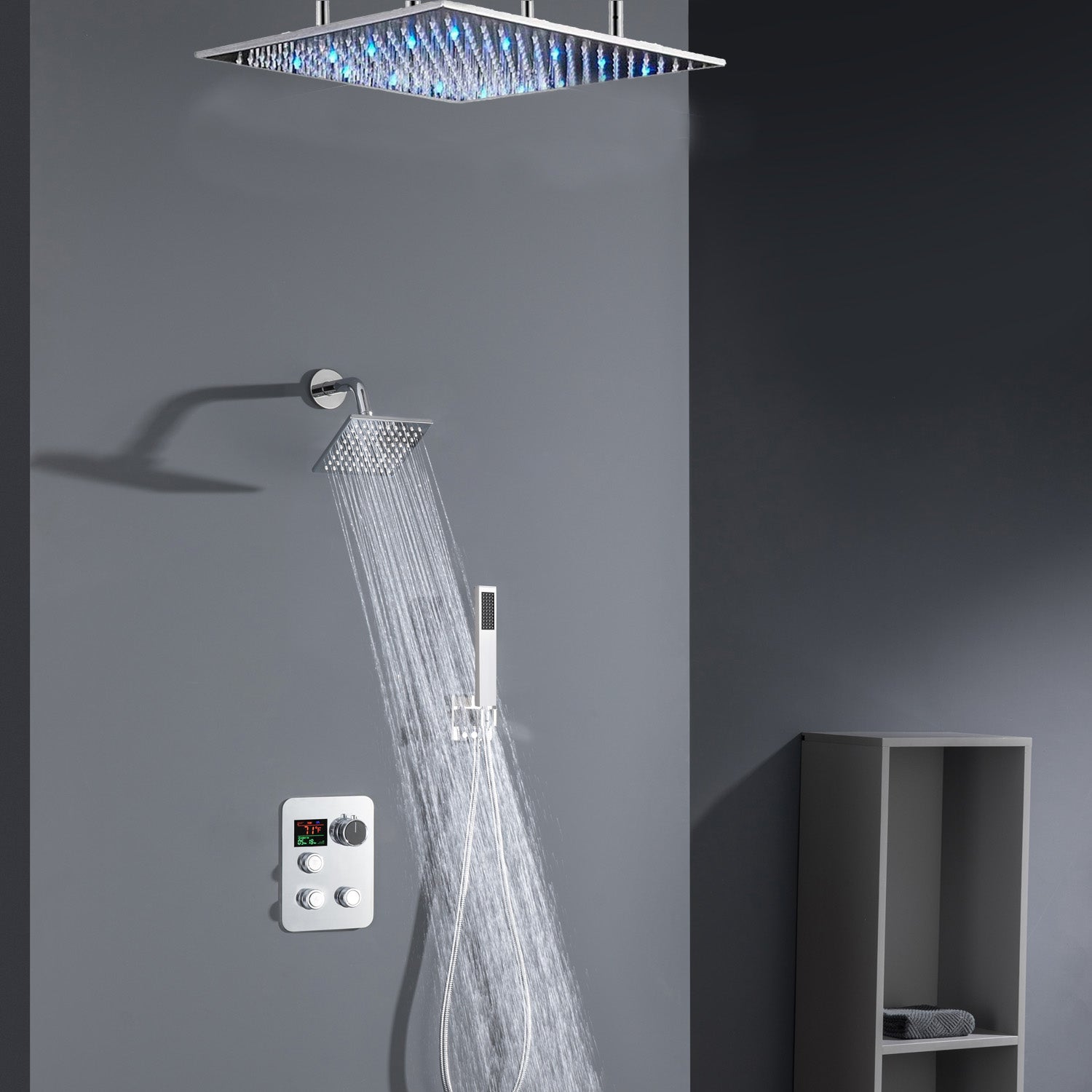 Chrome ceiling mount 20 inch or 24 inch rainfall shower head system 3 ...