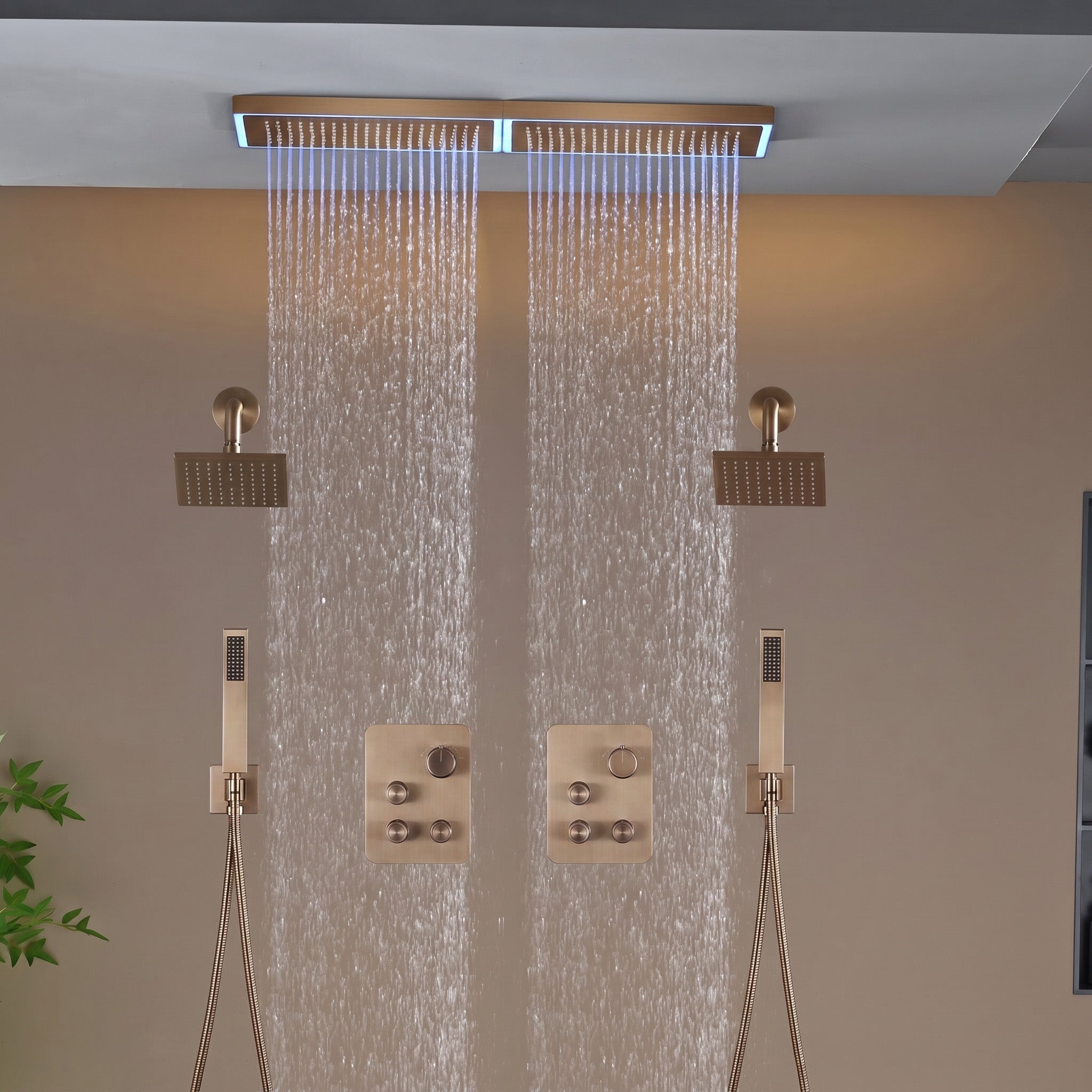 Champagne Bronze Flush Mount 32 x 8 inch Rainfall 64 LED Light Shower ...
