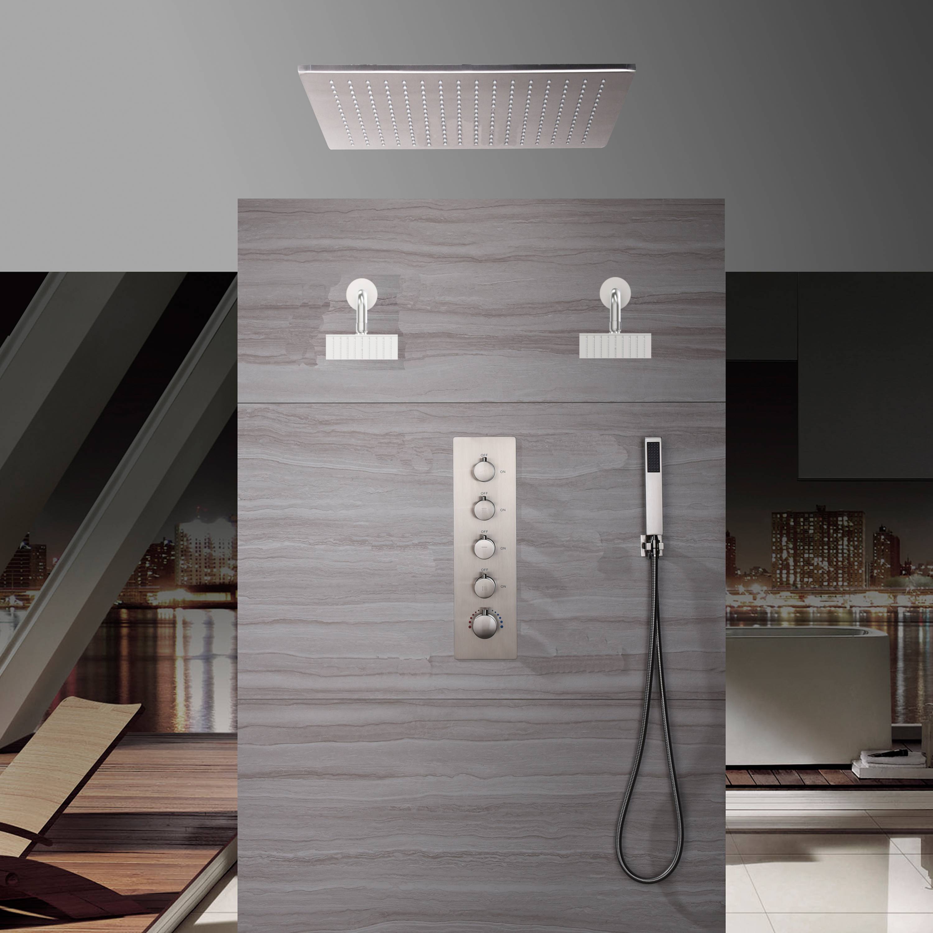 20 Inch Brushed nickel ceiling mount rainfall shower systems 4 way the ...