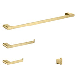 Luxurious 4-Piece Brass Brushed Gold Bathroom Hardware Set: Towel Bar, Towel Ring, Toilet Paper Holder, Robe Hook, and Tower Holder - Wall Mounted - wonderland shower inc
