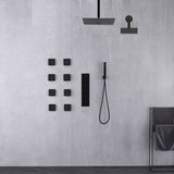 Matte Black Or Brushed nickel or Brushed Gold Rainfall Shower System: 12" or 16" with 5-Way Thermostatic Valve, Body Jets
