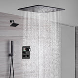 Matte Black Rainfall Shower System with 20-inch or 24-inch Rain Head and Regular Head - 3-Way Thermostatic Shower Faucet