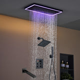 Matte black or Brushed nickel or Brushed Gold 16 x 8-Inch Rainfall Flush Mount Shower Head with 4-Way Digital Display Thermostatic Faucet, Tub Spout, and High-Pressure Wall Mount Head