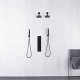Matte Black Wall Mount 6" Dual Shower Head with 4-Way Thermostatic Faucet with dual handle wands