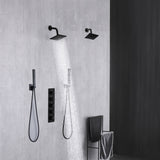 Matte Black Wall Mount 6" Dual Shower Head with 4-Way Thermostatic Faucet with dual handle wands