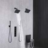 Matte Black Wall Mount 6" Dual Shower Head with 4-Way Thermostatic Faucet with dual handle wands