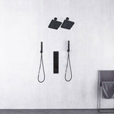 Matte Black Wall Mount 6" Dual Shower Head with 4-Way Thermostatic Faucet with dual handle wands