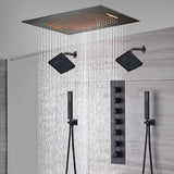 20-Inch or 24-Inch Matte Black Flush or Ceiling Mount Rainfall Waterfall Shower System: Complete with 6-Way Thermostatic Valve and Dual Regular Head