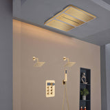 Flush Mount 24 X 16 inch or 48 x 8 inch Rainfall Waterfall 64 LED Light Shower Head with 6-Way Thermostatic Faucet and High-Pressure Wall Mount Regular Shower Head