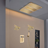 Flush Mount 24 X 16 inch or 48 x 8 inch Rainfall Waterfall 64 LED Light Shower Head with 6-Way Thermostatic Faucet and High-Pressure Wall Mount Regular Shower Head