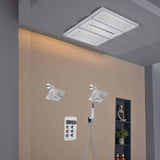 Flush Mount 24 X 16 inch or 48 x 8 inch Rainfall Waterfall 64 LED Light Shower Head with 6-Way Thermostatic Faucet and High-Pressure Wall Mount Regular Shower Head