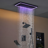 Matte black or Brushed nickel or Brushed Gold 16 x 8-Inch Rainfall Flush Mount Shower Head with 4-Way Digital Display Thermostatic Faucet, Tub Spout, and High-Pressure Wall Mount Head