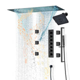 Chrome or matte black or brushed gold or brsuehd nickel 35" Bluetooth Music LED Shower System with Waterfall, 6-Way Thermostatic Valve, Regular Head, 6 Body Jets