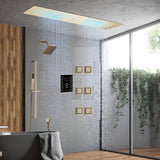Brushed Gold 35" Bluetooth Music LED Shower System with Waterfall, 6-Way Touch Digital Thermostatic Valve, 3 Body Jets, Touch Panel