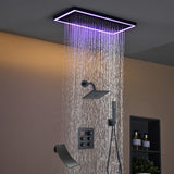 Matte black or Brushed nickel or Brushed Gold 16 x 8-Inch Rainfall Flush Mount Shower Head with 4-Way Digital Display Thermostatic Faucet, Tub Spout, and High-Pressure Wall Mount Head