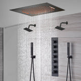 20-Inch or 24-Inch Matte Black Flush or Ceiling Mount Rainfall Waterfall Shower System: Complete with 6-Way Thermostatic Valve and Dual Regular Head