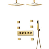 Polished Gold Dual rainfall shower heads 4 Way Thermostatic Shower Faucet with 2 Inch Body Jet