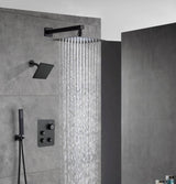 Matte Black Wall Mount 6" Regular Shower Head with 12" or 16" Rainfall Head, 3-Way Thermostatic System