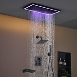 Matte black or Brushed nickel or Brushed Gold 16 x 8-Inch Rainfall Flush Mount Shower Head with 4-Way Digital Display Thermostatic Faucet, Tub Spout, and High-Pressure Wall Mount Head