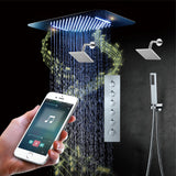 64 LED colors chrome music led flushed in 23x15inch shower head 5 or 6 way thermostatic faucet with dual regular heads