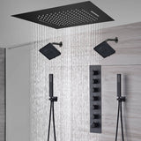 20-Inch or 24-Inch Matte Black Flush or Ceiling Mount Rainfall Waterfall Shower System: Complete with 6-Way Thermostatic Valve and Dual Regular Head