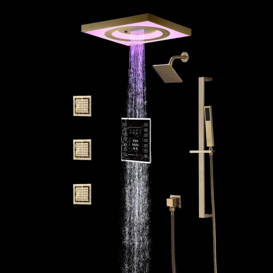 24" Flush LED Mount Rainfall Waterfall 6-Way Touch control Shower System With Regular Head and 3 Body Jets