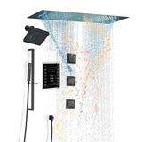 Matte Black 35" Bluetooth Music LED Shower System with Waterfall, 6-Way Touch Digital Thermostatic Valve, 3 Body Jets