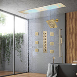 Chrome or matte black or brushed gold or brsuehd nickel 35" Bluetooth Music LED Shower System with Waterfall, 6-Way Thermostatic Valve, Regular Head, 6 Body Jets