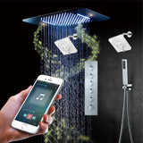 64 LED colors chrome music led flushed in 23x15inch shower head 5 or 6 way thermostatic faucet with dual regular heads