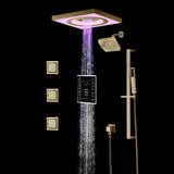 24" Flush LED Mount Rainfall Waterfall 6-Way Touch control Shower System With Regular Head and 3 Body Jets