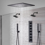 20-Inch or 24-Inch Matte Black Flush or Ceiling Mount Rainfall Waterfall Shower System: Complete with 6-Way Thermostatic Valve and Dual Regular Head