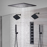20-Inch or 24-Inch Matte Black Flush or Ceiling Mount Rainfall Waterfall Shower System: Complete with 6-Way Thermostatic Valve and Dual Regular Head