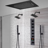 20-Inch or 24-Inch Matte Black Flush or Ceiling Mount Rainfall Waterfall Shower System: Complete with 6-Way Thermostatic Valve and Dual Regular Head