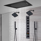 20-Inch or 24-Inch Matte Black Flush or Ceiling Mount Rainfall Waterfall Shower System: Complete with 6-Way Thermostatic Valve and Dual Regular Head