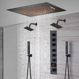 20-Inch or 24-Inch Matte Black Flush or Ceiling Mount Rainfall Waterfall Shower System: Complete with 6-Way Thermostatic Valve and Dual Regular Head
