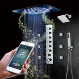 Matte Black or Brushed Gold or Brushed Nickel or Chrome  LED Music Shower System 23 x 15 inch with 6-Way Digital Thermostatic Control, Body Jets