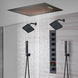 20-Inch or 24-Inch Matte Black Flush or Ceiling Mount Rainfall Waterfall Shower System: Complete with 6-Way Thermostatic Valve and Dual Regular Head