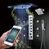 Matte Black or Brushed Gold or Brushed Nickel or Chrome  LED Music Shower System 23 x 15 inch with 6-Way Digital Thermostatic Control, Body Jets