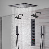 20-Inch or 24-Inch Matte Black Flush or Ceiling Mount Rainfall Waterfall Shower System: Complete with 6-Way Thermostatic Valve and Dual Regular Head