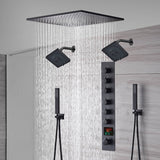 20-Inch or 24-Inch Matte Black Flush or Ceiling Mount Rainfall Waterfall Shower System: Complete with 6-Way Thermostatic Valve and Dual Regular Head