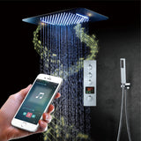 64 LED colors chrome music led flushed in 23x15inch shower head 3 way thermostatic Shower Faucet that each function run at the same time and separately
