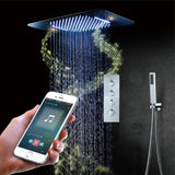 64 LED colors chrome music led flushed in 23x15inch shower head 3 way thermostatic Shower Faucet that each function run at the same time and separately