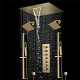 20 inch  flush-mount or ceiling mount rainfall waterfall shower systems 6 way thermostatic valve with Dual sliding bars and Dual regular heads