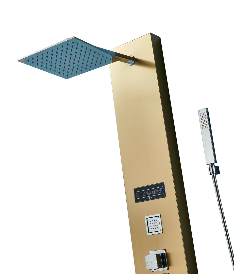 Matte Black or Brushed Gold 59'' Bluetooth Music Shower Panel with Touch Display - Simultaneous and Independent Functions