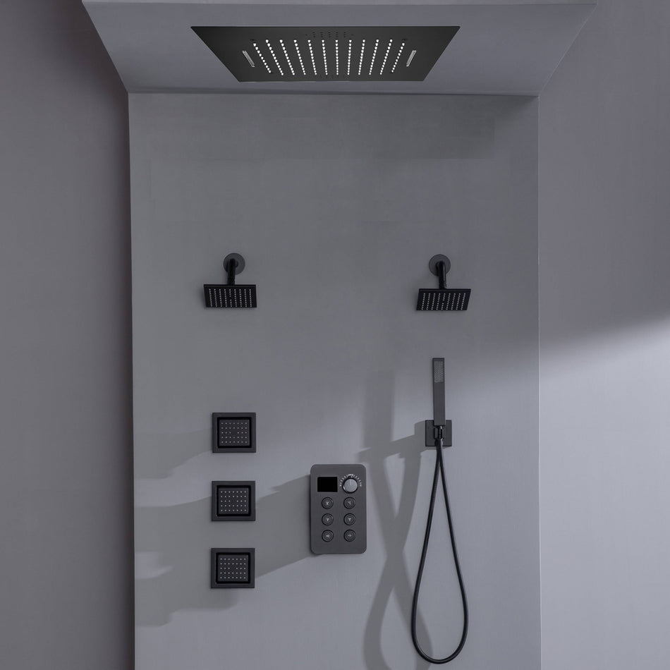 Bluetooth Music LED 6-Way Digital Thermostatic Shower  System with Waterfall,3 Body Jets, Regular Head