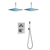 Brushed Gold Dual Ceiling & Wall Shower Heads with 3-Way Thermostatic Valve System - Seamless Functionality Both Together & Separately