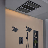 Flush Mount 24 X 16 inch or 48 x 8 inch Rainfall Waterfall 64 LED Light Shower Head with 6-Way Thermostatic Faucet and High-Pressure Wall Mount Regular Shower Head